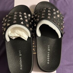 Madden Girl Black Studded Kids Slides